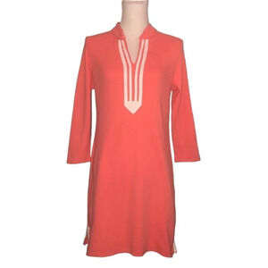 Crown & IVY Sz M Women's Coral & White Cotton 3/4 Sleeve Dress/Cover-Up